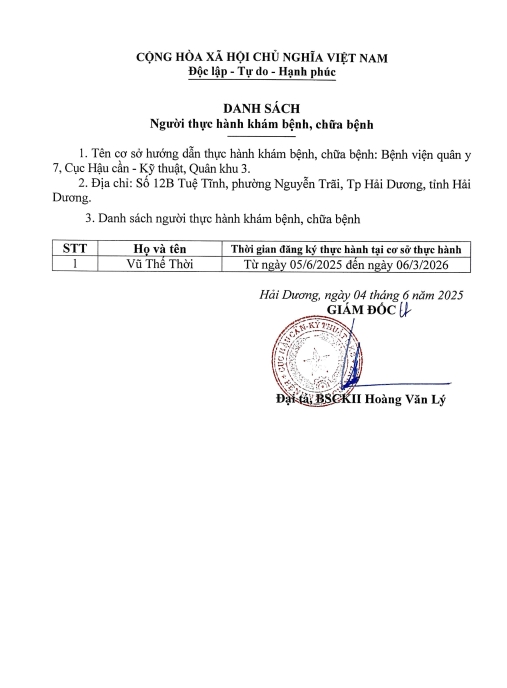Thông báo danh sách người thực hành khám bệnh, chữa bệnh